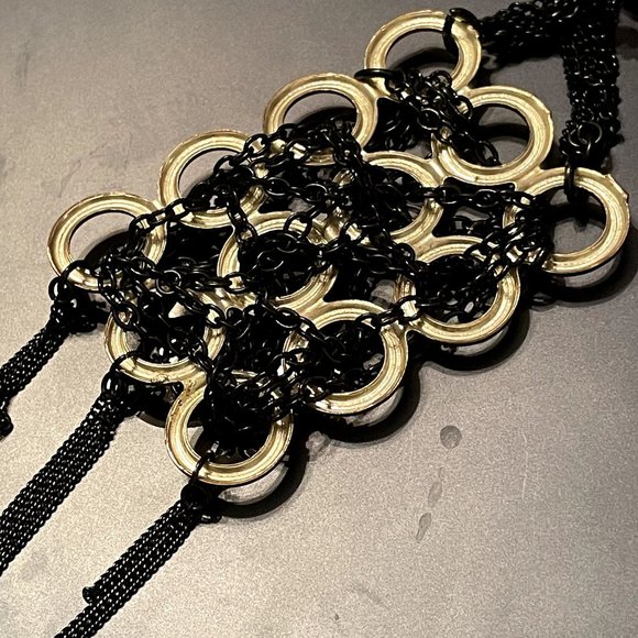 4 for $20 Sale Unique Black Chain Wrapped Silver Tone Hoop Artisan Pendant - Picture 6 of 6